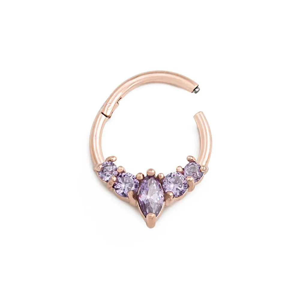 16g 3/8” PVD Rose Gold Marquise Purple Jewel Clicker Ring — Price Per 1