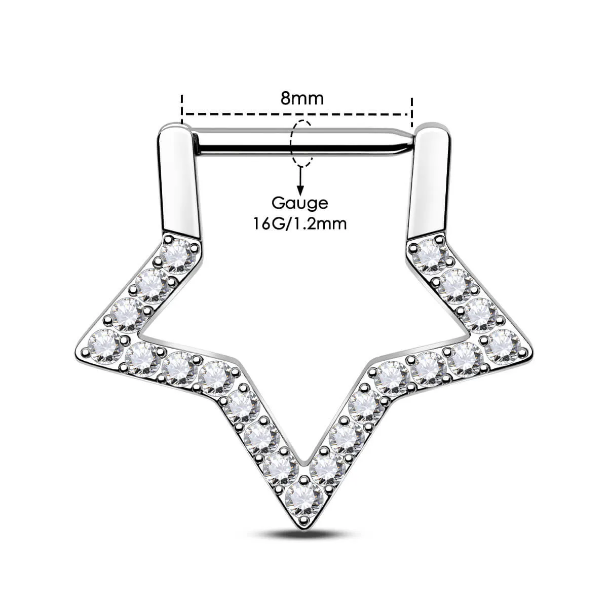 16G Titanium Star Clear CZ Clicker Septum Ring