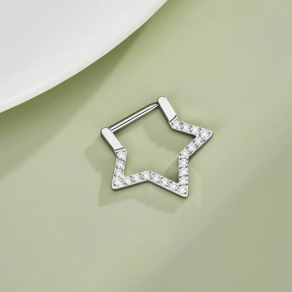 16G Titanium Star Clear CZ Clicker Septum Ring