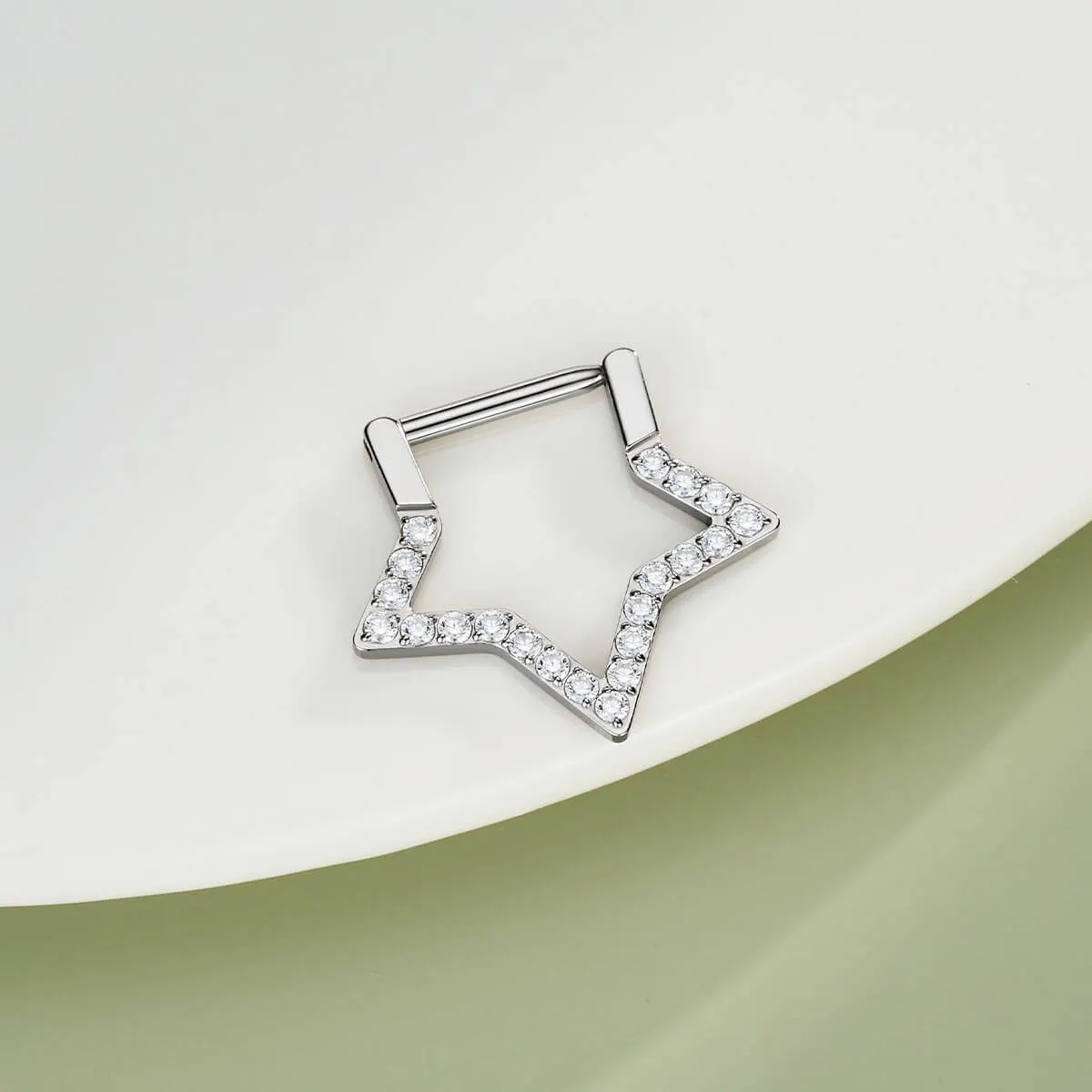 16G Titanium Star Clear CZ Clicker Septum Ring