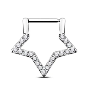 16G Titanium Star Clear CZ Clicker Septum Ring