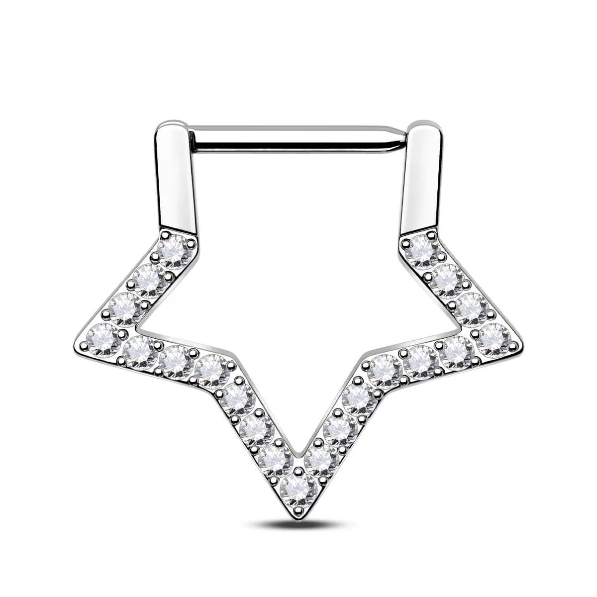 16G Titanium Star Clear CZ Clicker Septum Ring