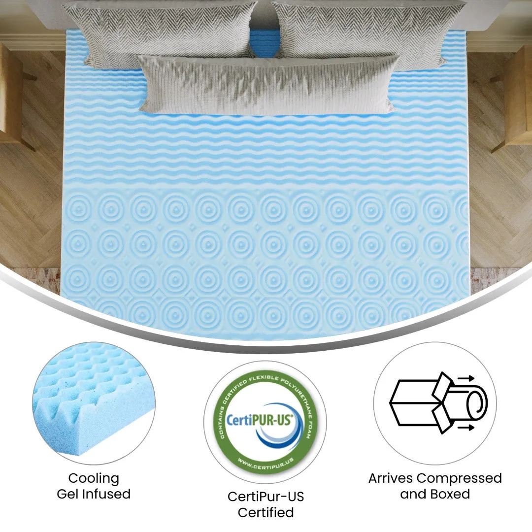 2 Inch Cooling Gel Infused 5-Zone California King Memory Foam Mattress Topper with CertiPUR-US Certified Foam