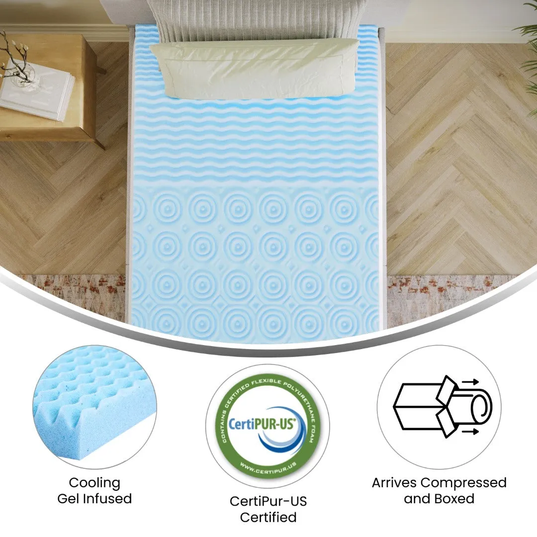 2 Inch Cooling Gel Infused 5-Zone Twin XL Memory Foam Mattress Topper with CertiPUR-US Certified Foam