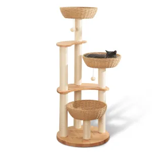 54" Modern Cat Tree Tower for Indoor Cats, Solid Oak Cat Scratching Tree for Multiple Large Cats