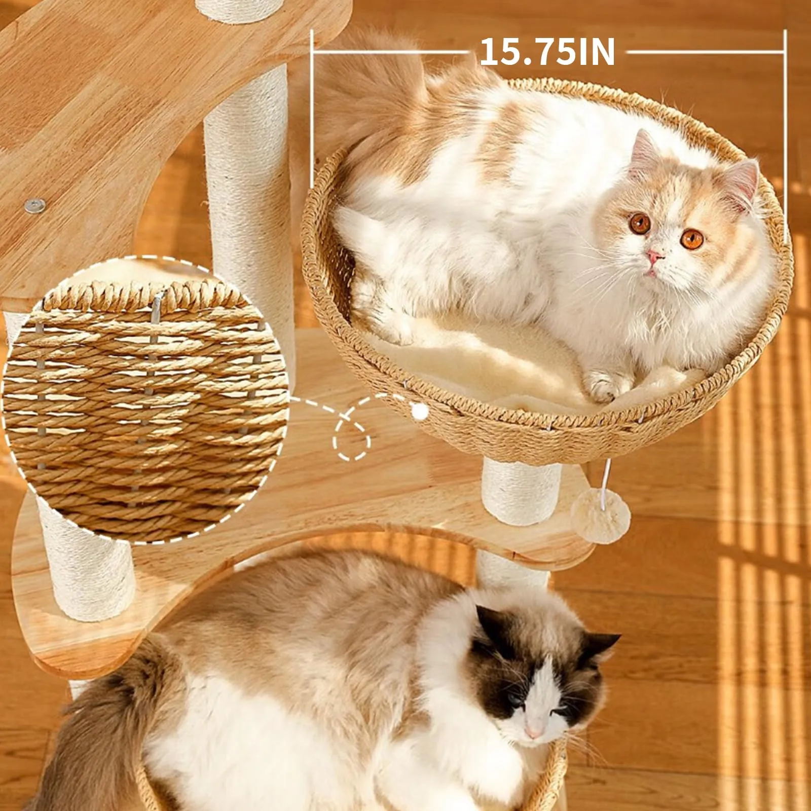 54" Modern Cat Tree Tower for Indoor Cats, Solid Oak Cat Scratching Tree for Multiple Large Cats