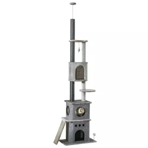 Adjustable Cat Climbing Toy Tree 255cm with Double Condo Grey