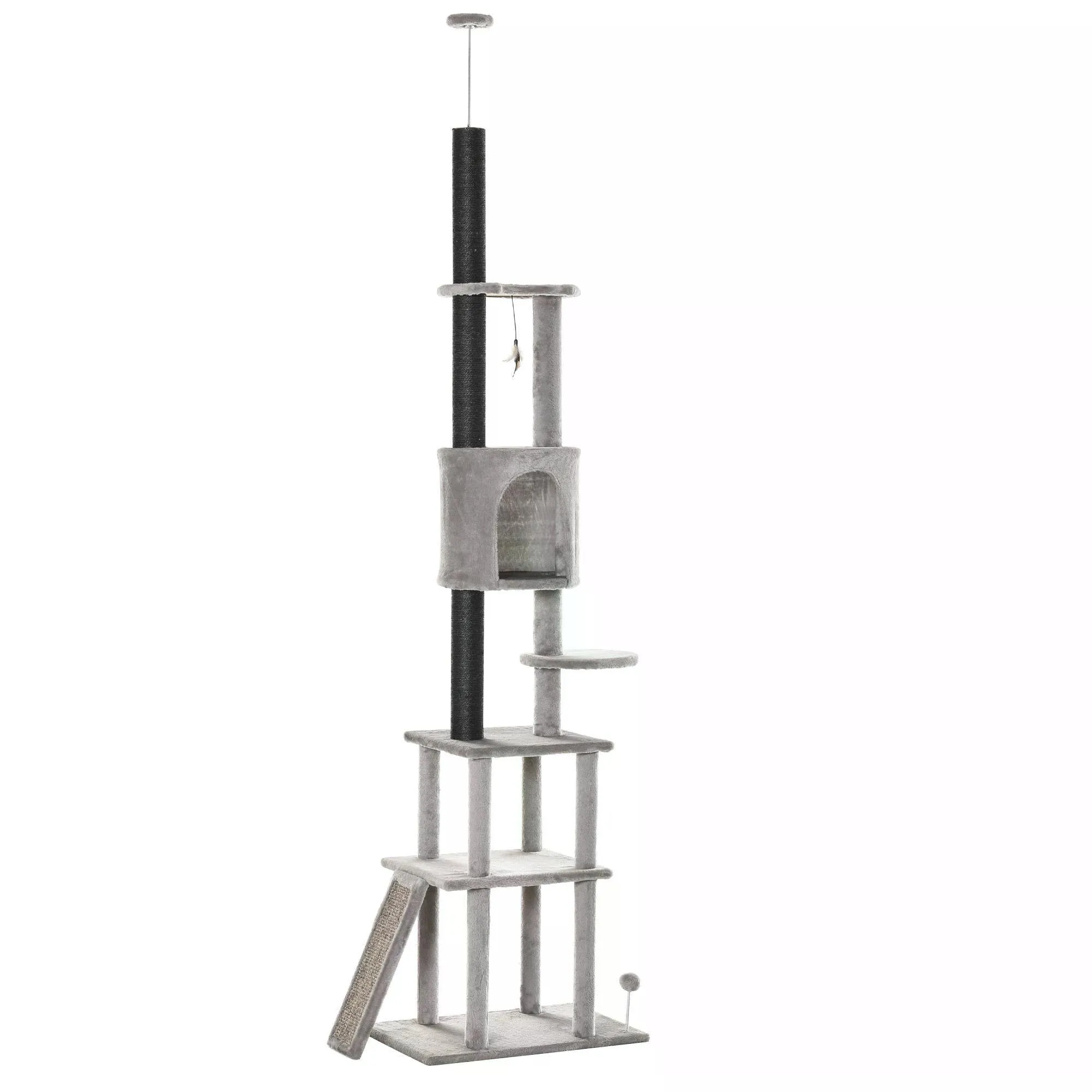 Adjustable Cat Climbing Toy Tree 255cm with Double Condo Grey