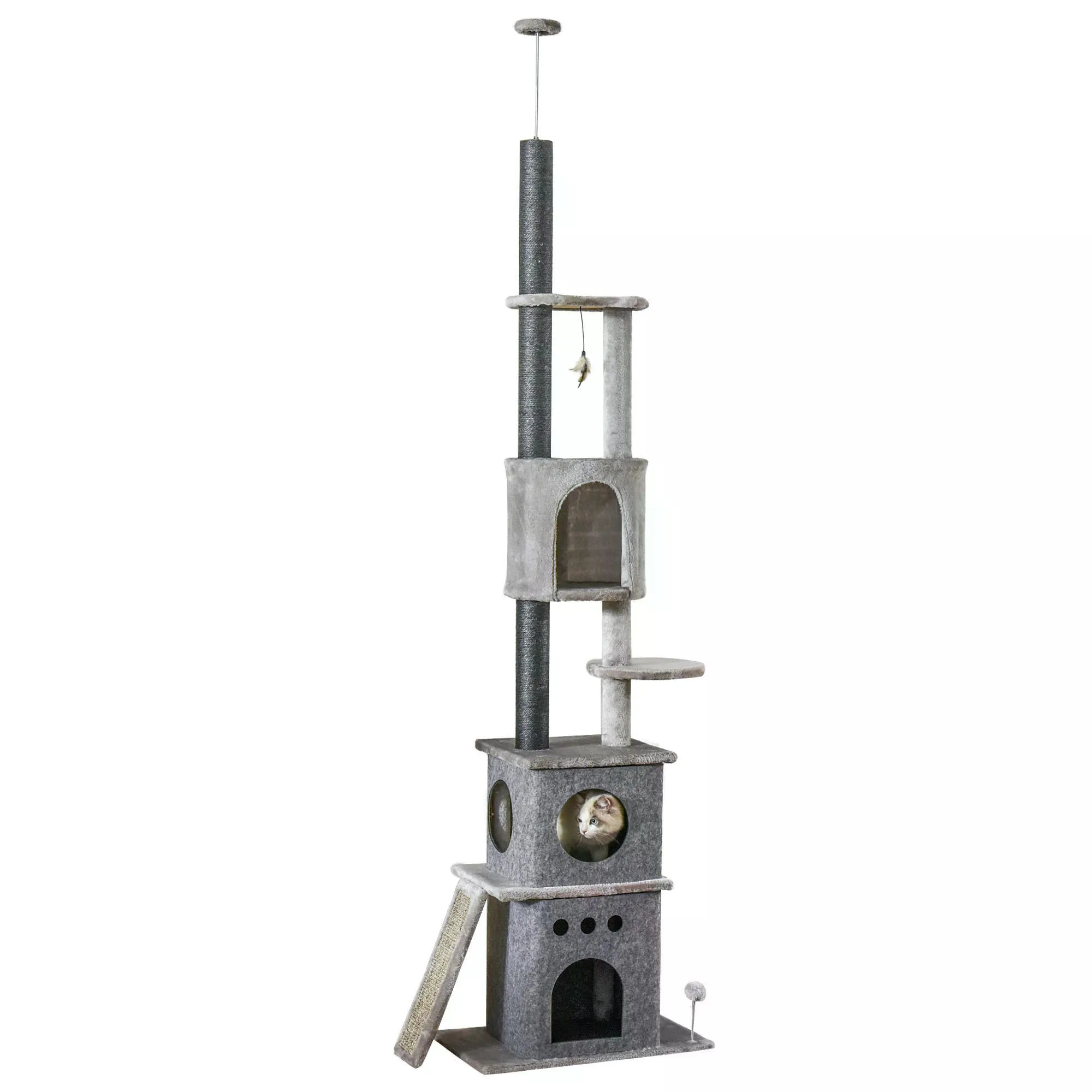 Adjustable Cat Climbing Toy Tree 255cm with Double Condo Grey