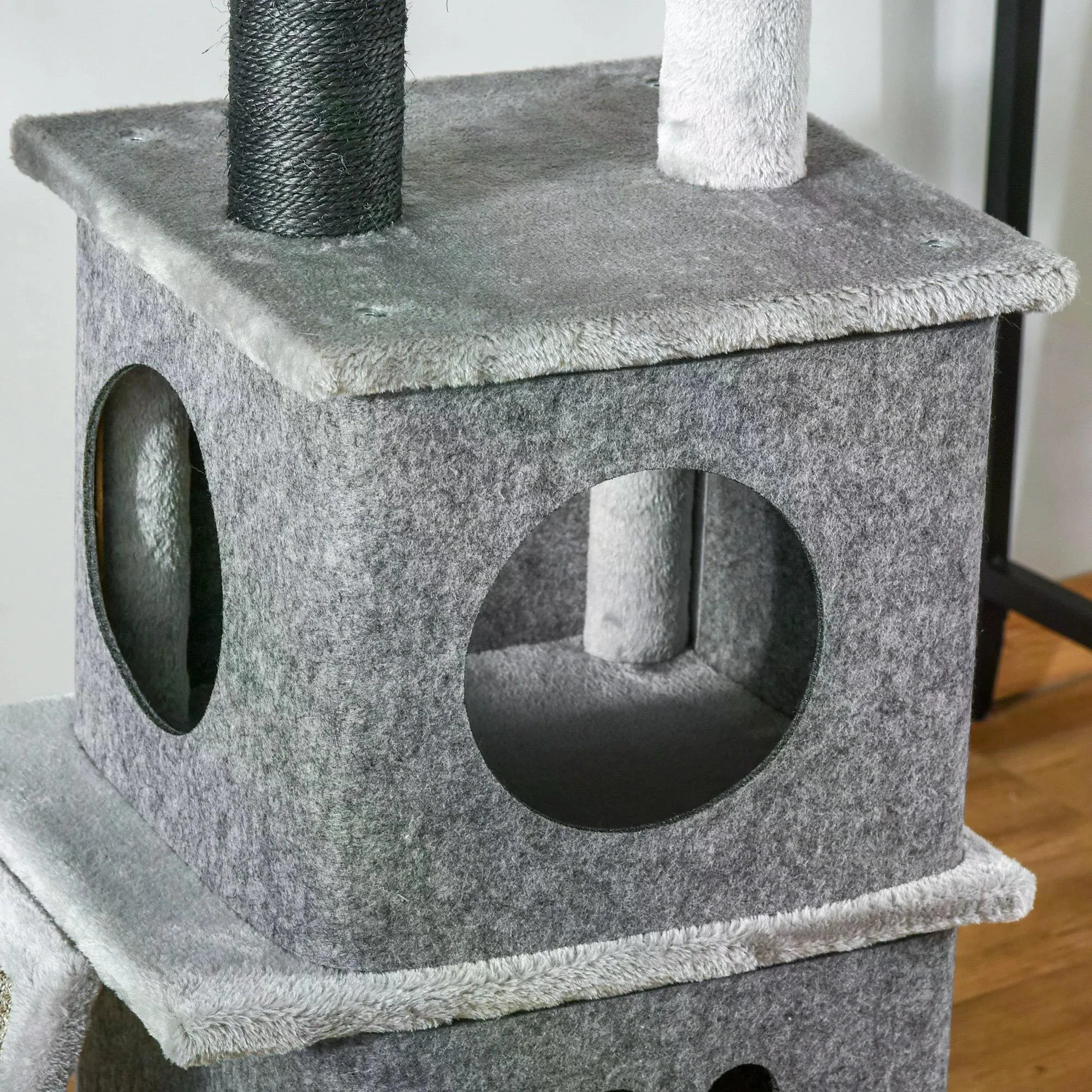 Adjustable Cat Climbing Toy Tree 255cm with Double Condo Grey