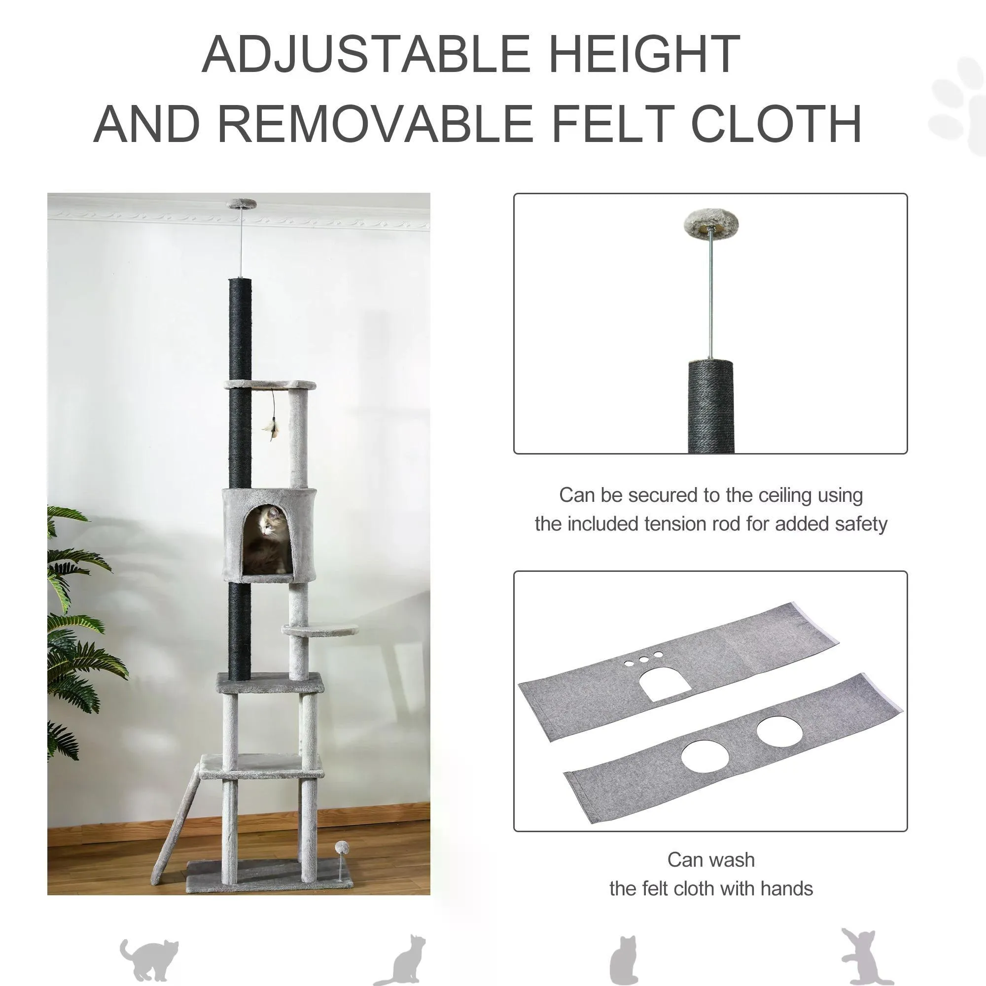 Adjustable Cat Climbing Toy Tree 255cm with Double Condo Grey