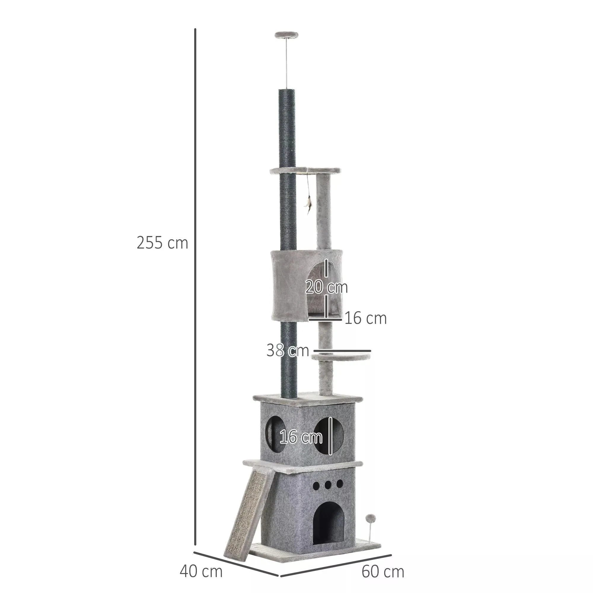 Adjustable Cat Climbing Toy Tree 255cm with Double Condo Grey