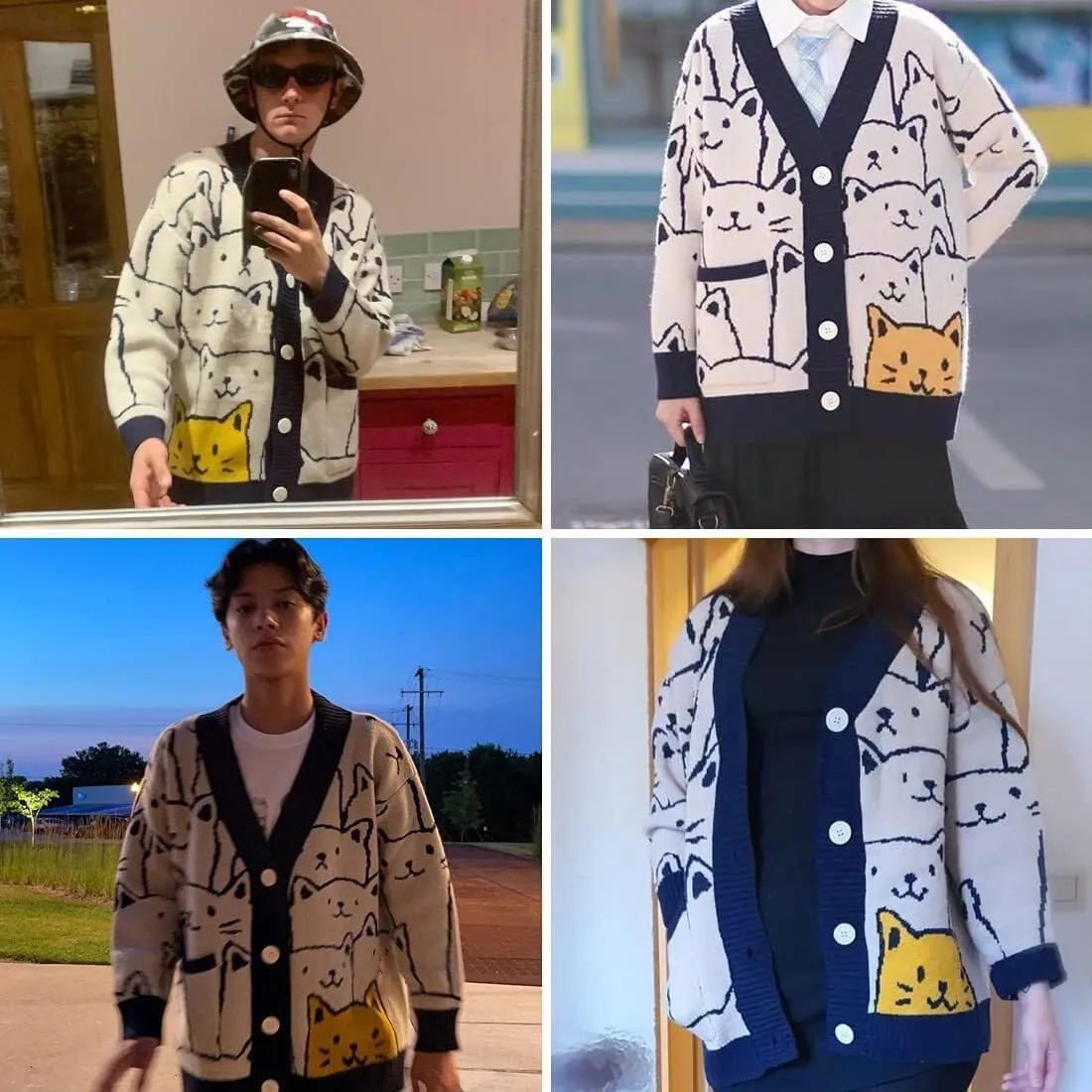 Aelfric Eden Women Cardigan Sweater Cat Cartoon Graphic Open Front V Neck Oversized Knit Casual Coat 2025 Outfits