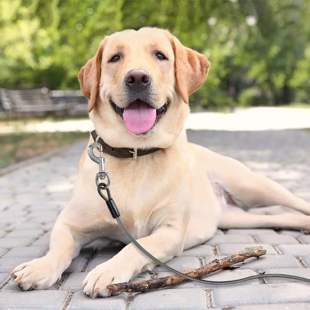BV Dog Tie Out Cable 25 Feet - Heavy Duty Dog Lead Up to 250 Pounds - Reflective & Rust-Free with Quick Release Swivel Clips & 360 Rotating Clasp - Tangle-Free Dogs Runner for Yard (Grey, Single)