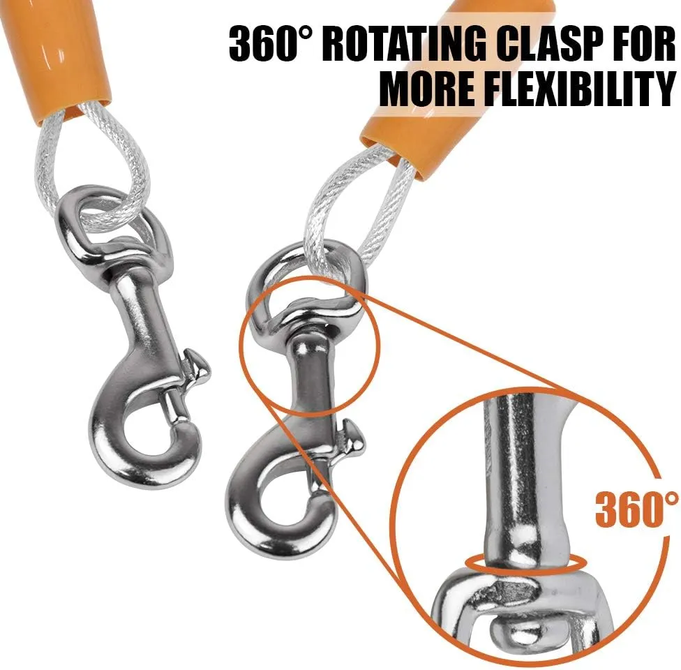 BV Dog Tie Out Cable 25 Feet - Heavy Duty Dog Lead up to 90 Pounds - Reflective & Rust-Free with Quick Release Swivel Clips & 360 Rotating Clasp - Tangle-Free Dogs Runner for Yard (Silver, Single)