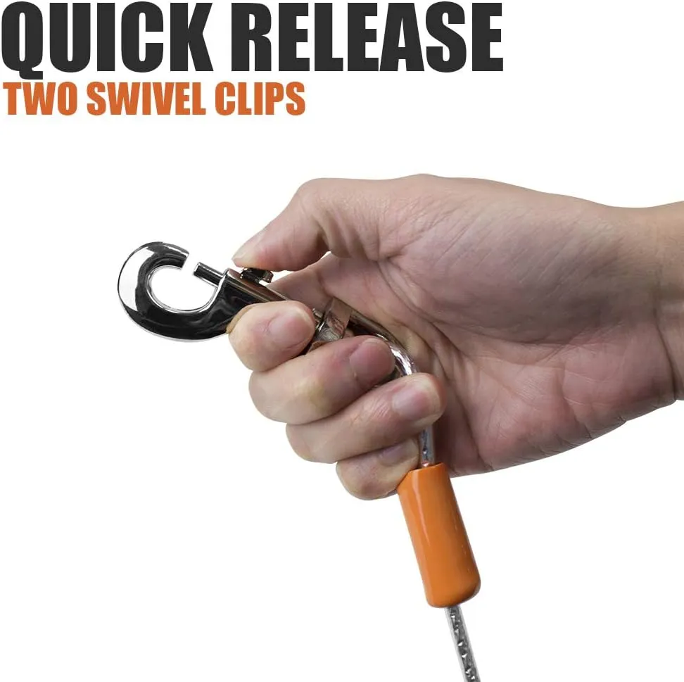 BV Dog Tie Out Cable 25 Feet - Heavy Duty Dog Lead up to 90 Pounds - Reflective & Rust-Free with Quick Release Swivel Clips & 360 Rotating Clasp - Tangle-Free Dogs Runner for Yard (Silver, Single)