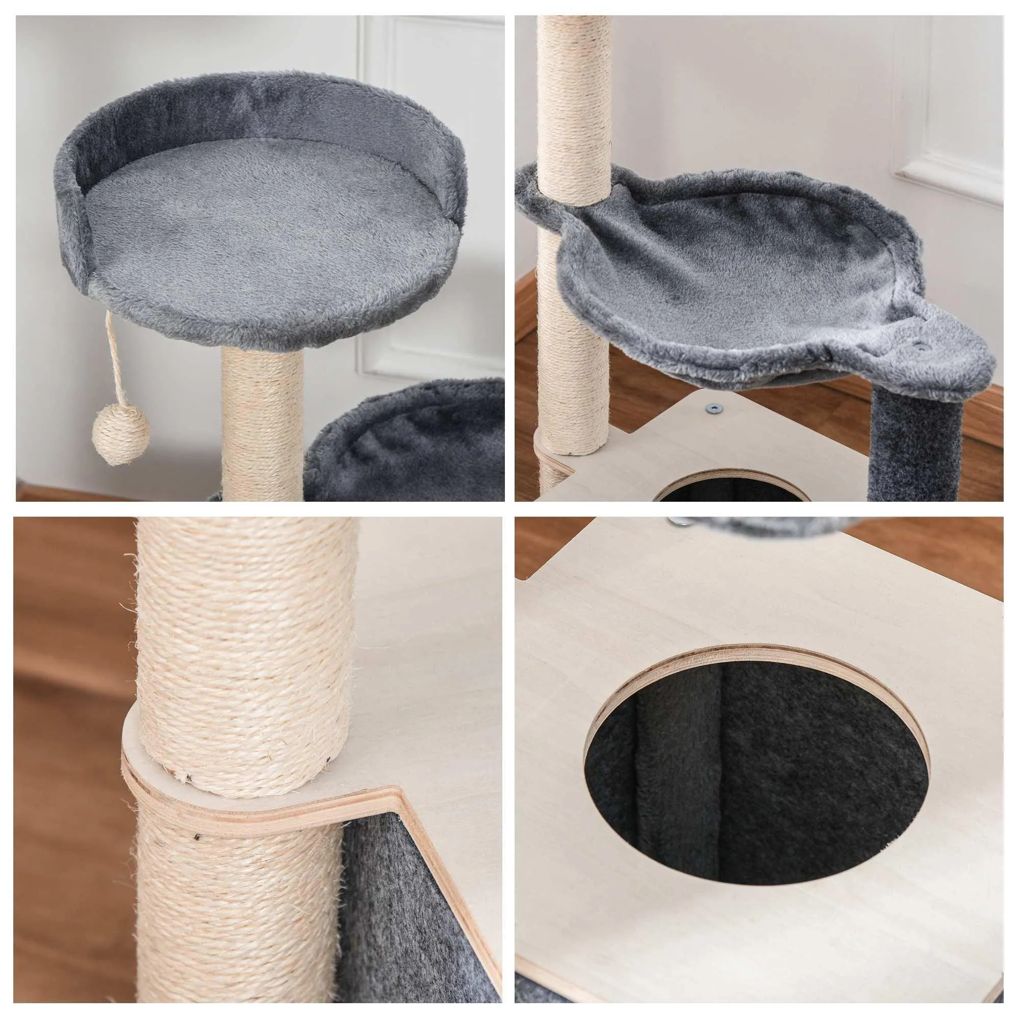 Cat Tree w/ Scratching Post, Condo, Hammock, 95cm - Grey