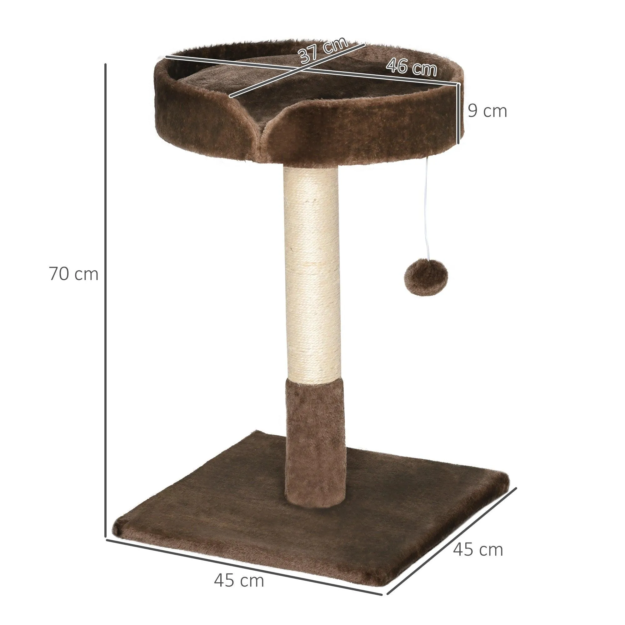 Cat Tree w / Sisal Scratching Post & Ball Toy - Brown
