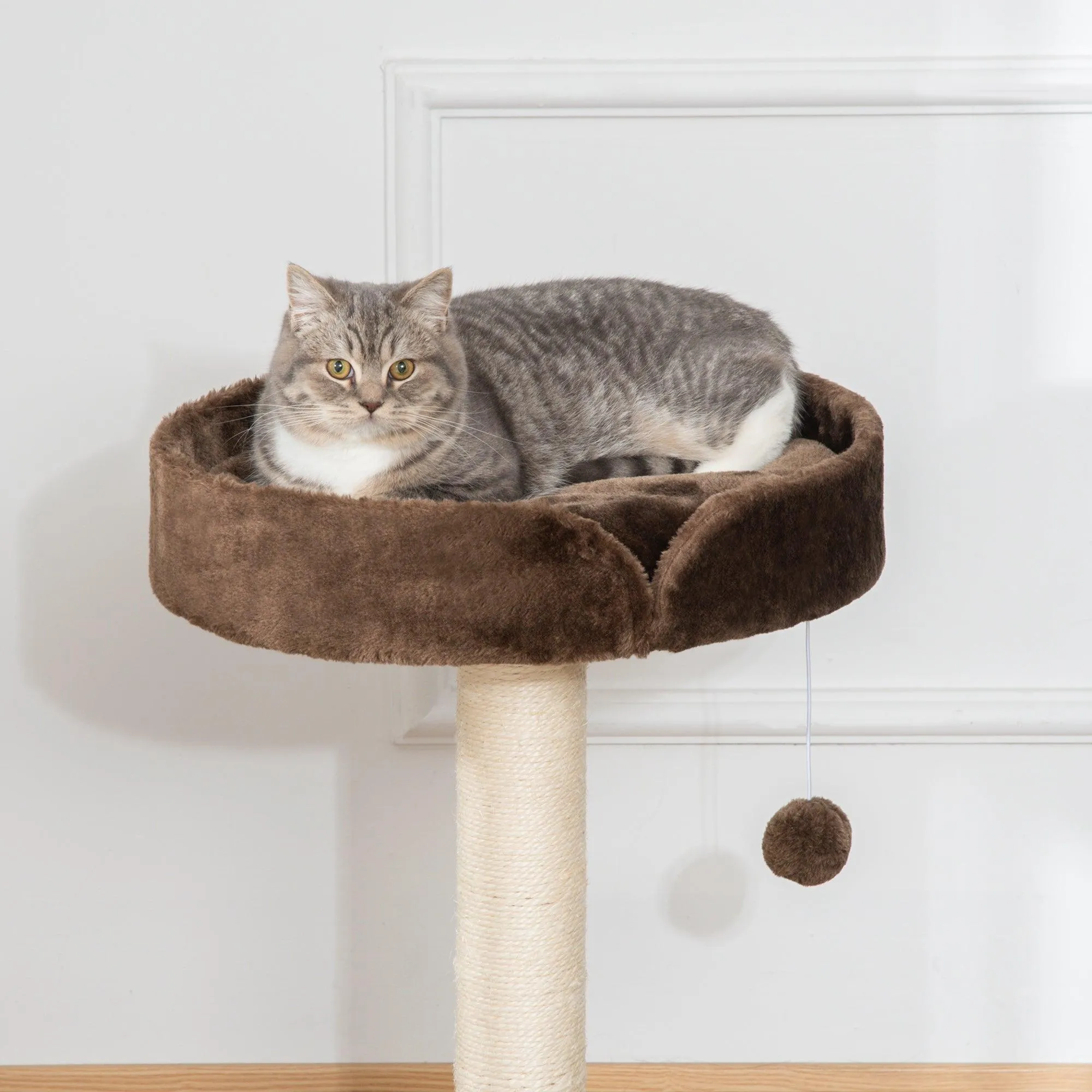 Cat Tree w / Sisal Scratching Post & Ball Toy - Brown