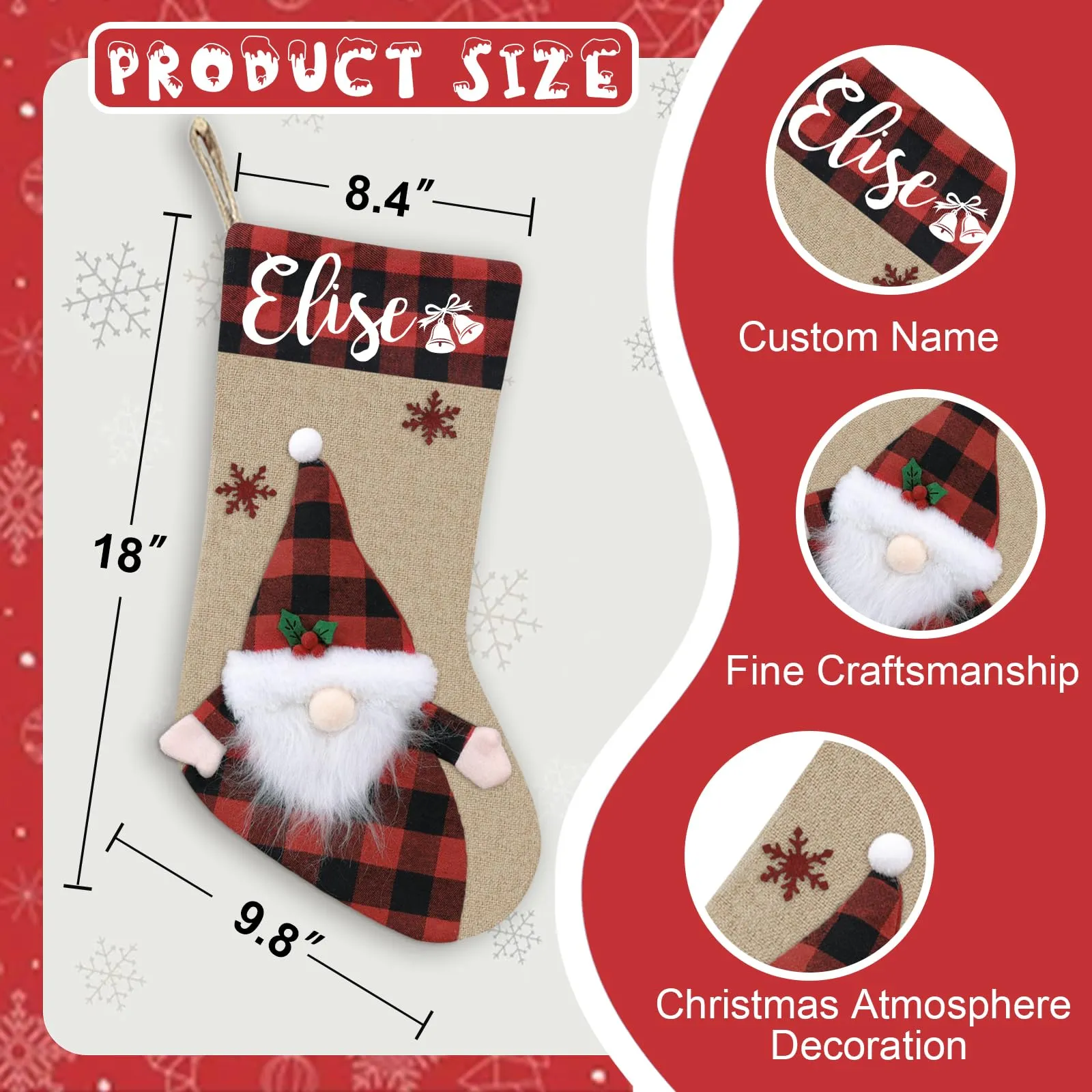 Christmas Stockings Personalized with Name, 18"  Burlap