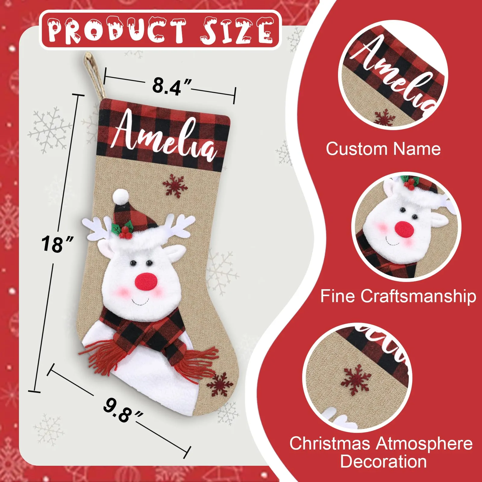 Christmas Stockings Personalized with Name, 18"  Burlap
