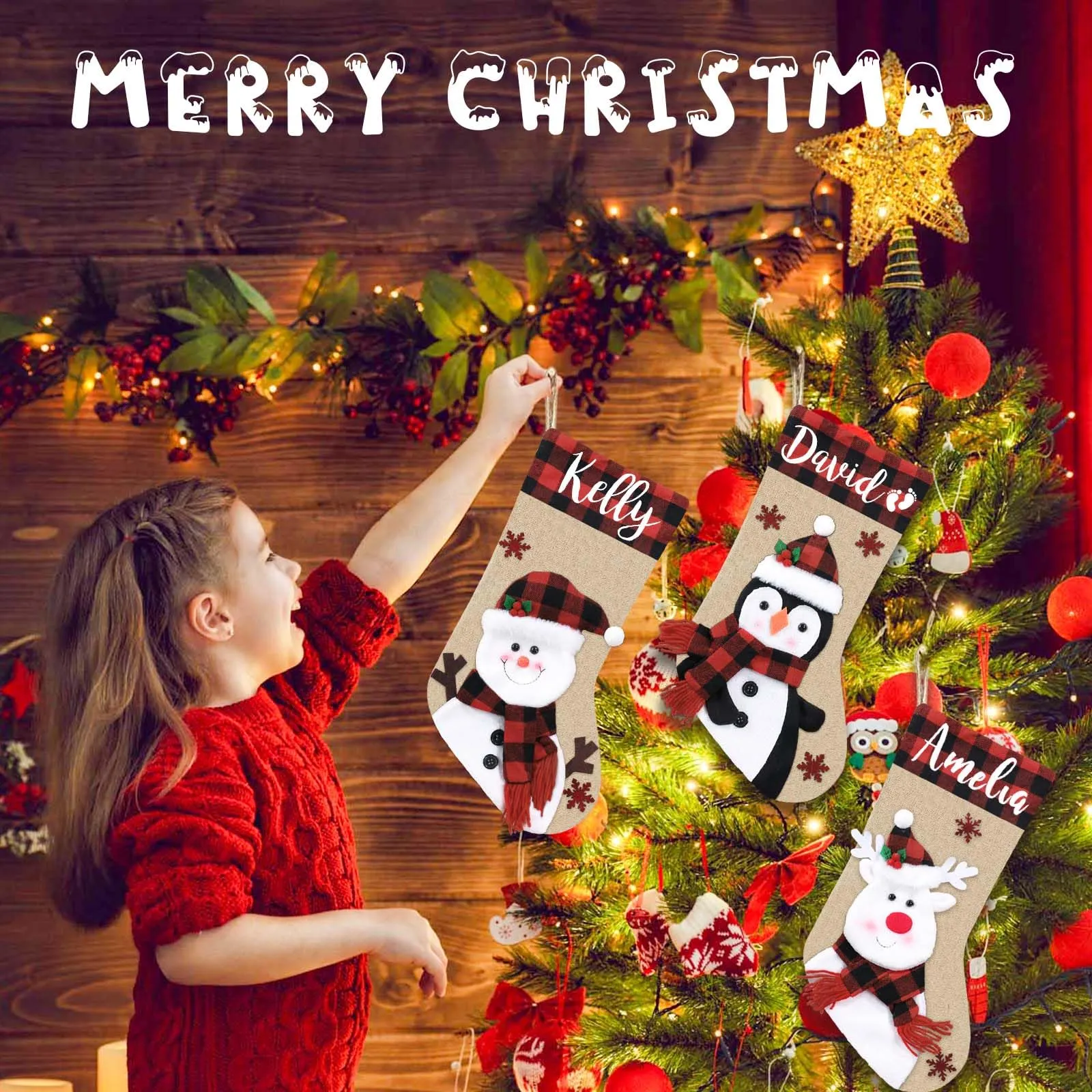 Christmas Stockings Personalized with Name, 18"  Burlap
