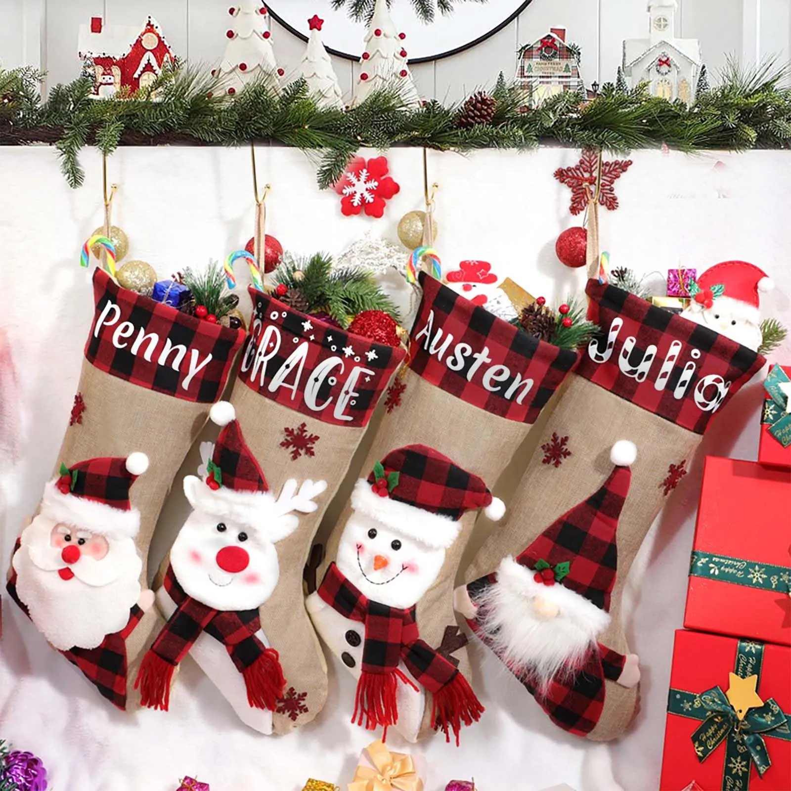 Christmas Stockings Personalized with Name, 18"  Burlap