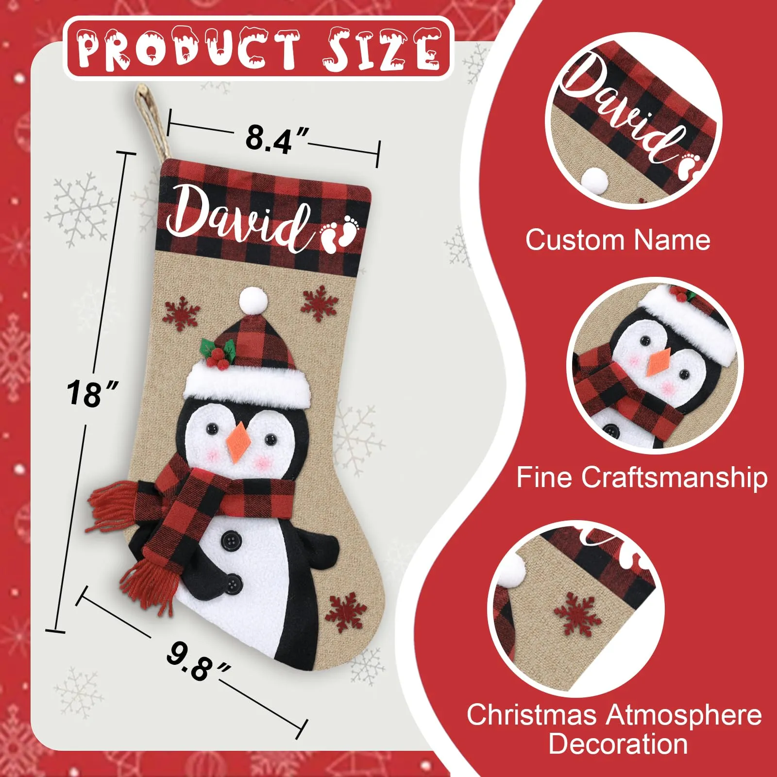 Christmas Stockings Personalized with Name, 18"  Burlap