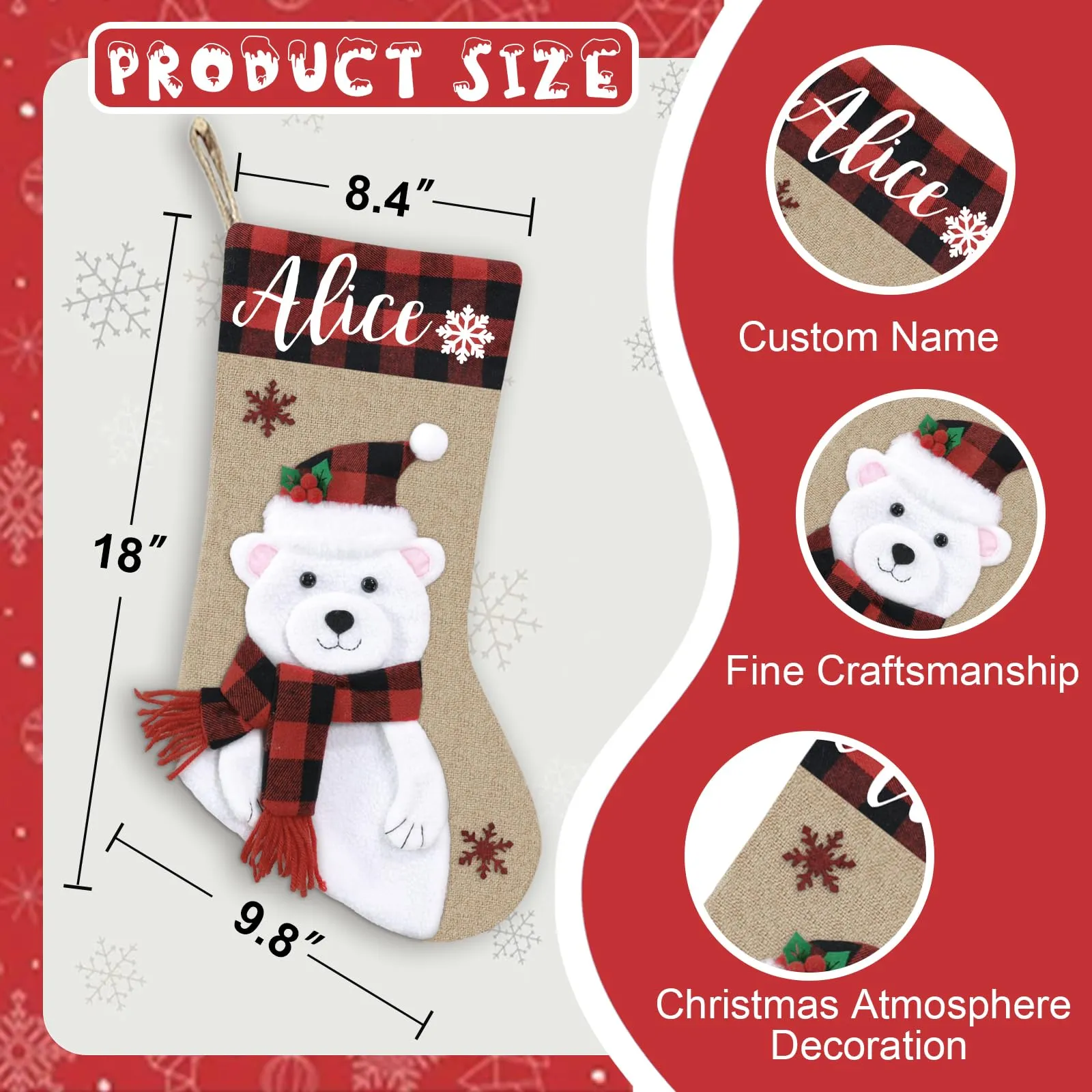 Christmas Stockings Personalized with Name, 18"  Burlap
