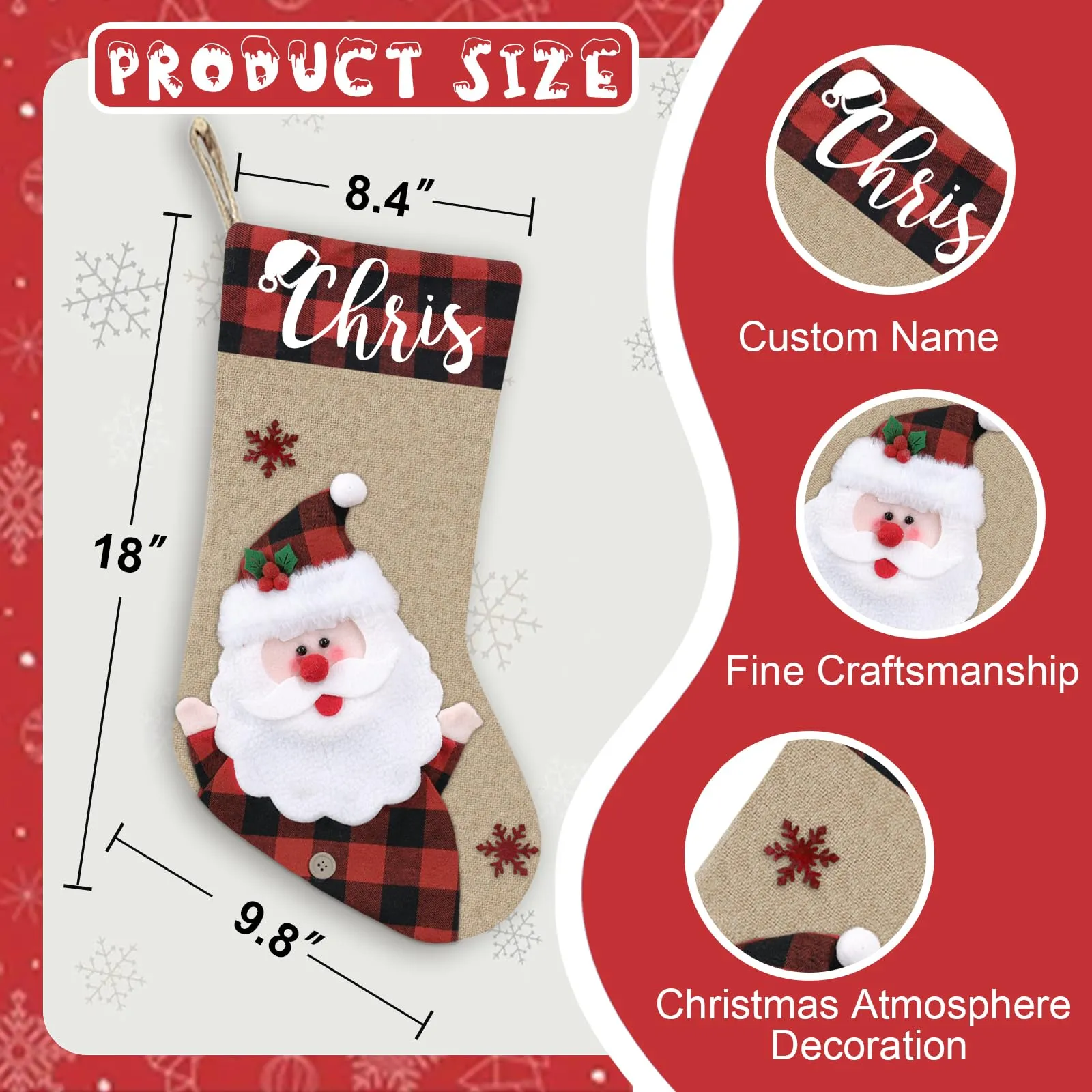 Christmas Stockings Personalized with Name, 18"  Burlap