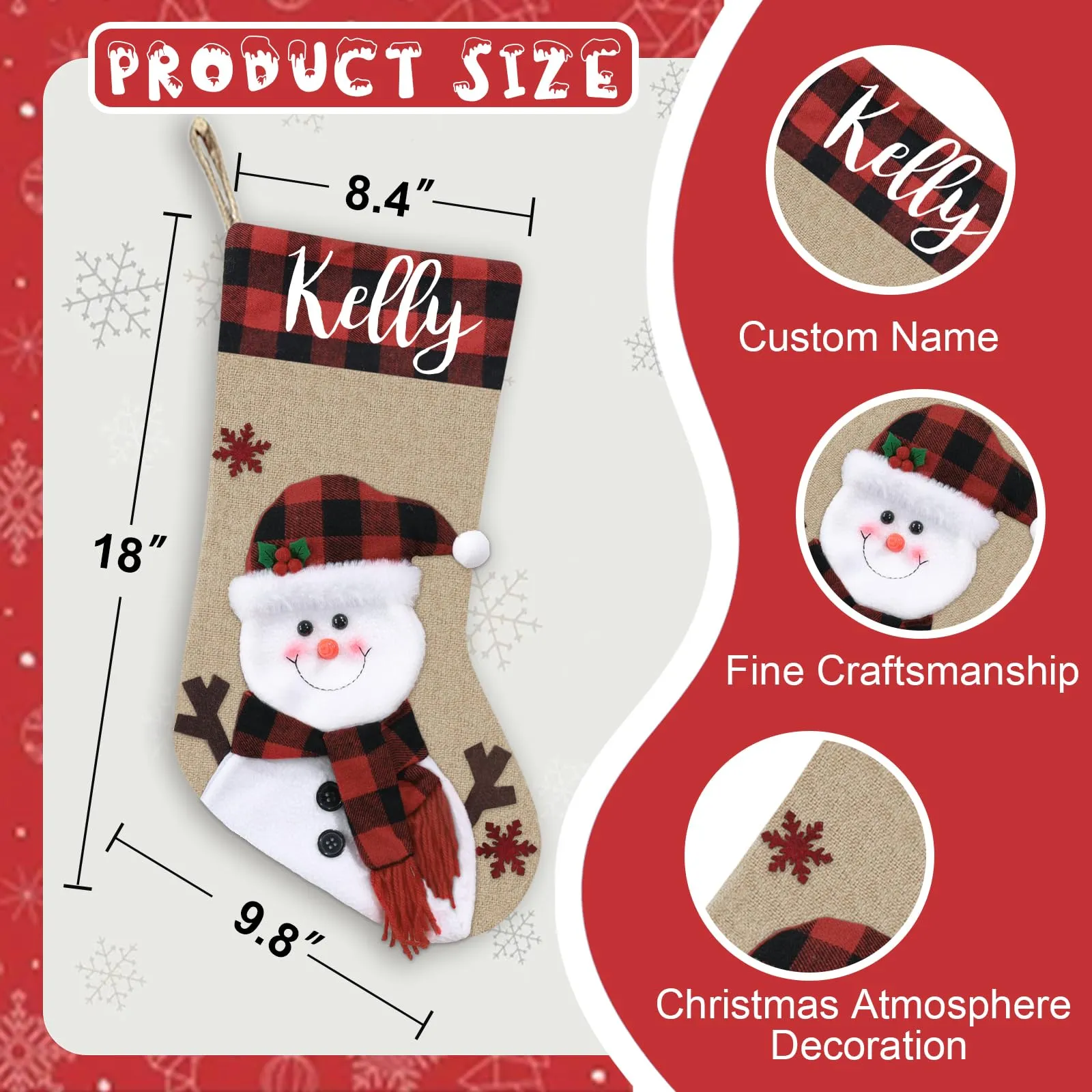 Christmas Stockings Personalized with Name, 18"  Burlap