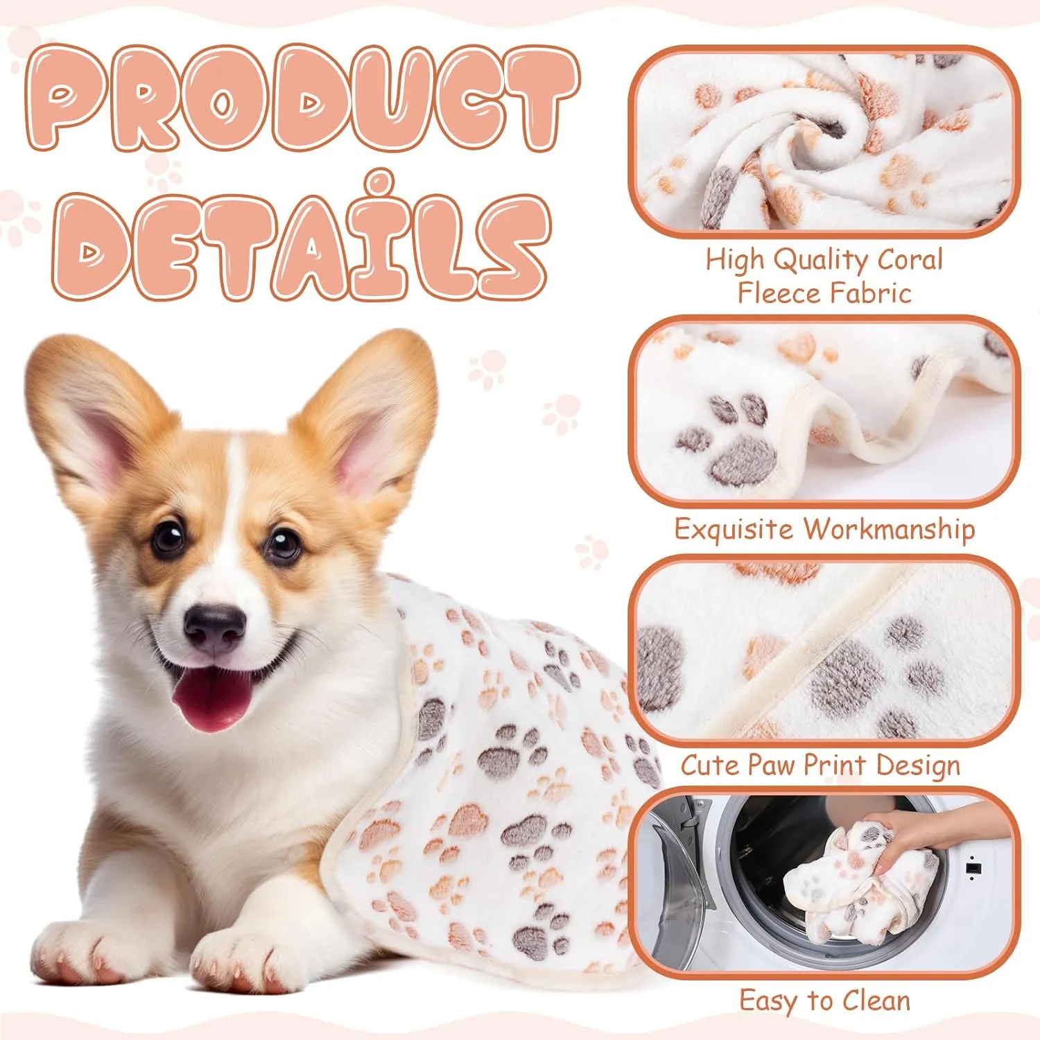 Chumia 40 Pcs Blankets Soft Fluffy Fleece Washable Pet Dog Sleep mat Paw Print Pattern Fleece Blankets for Pets Throw Warm Bed Mat for Dog Puppy Cat(24 x 16 Inch,Brown, White, Black, Blue)