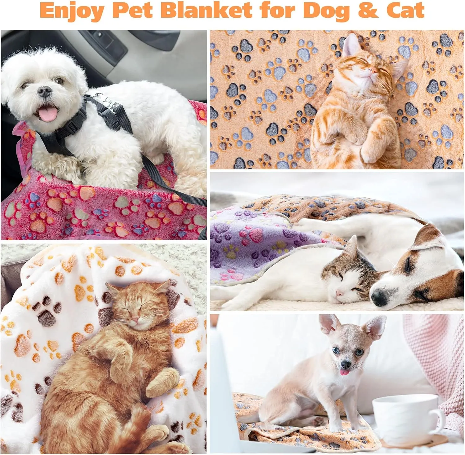 Chumia 40 Pcs Blankets Soft Fluffy Fleece Washable Pet Dog Sleep mat Paw Print Pattern Fleece Blankets for Pets Throw Warm Bed Mat for Dog Puppy Cat(24 x 16 Inch,Pink, White, Brown, Purple)
