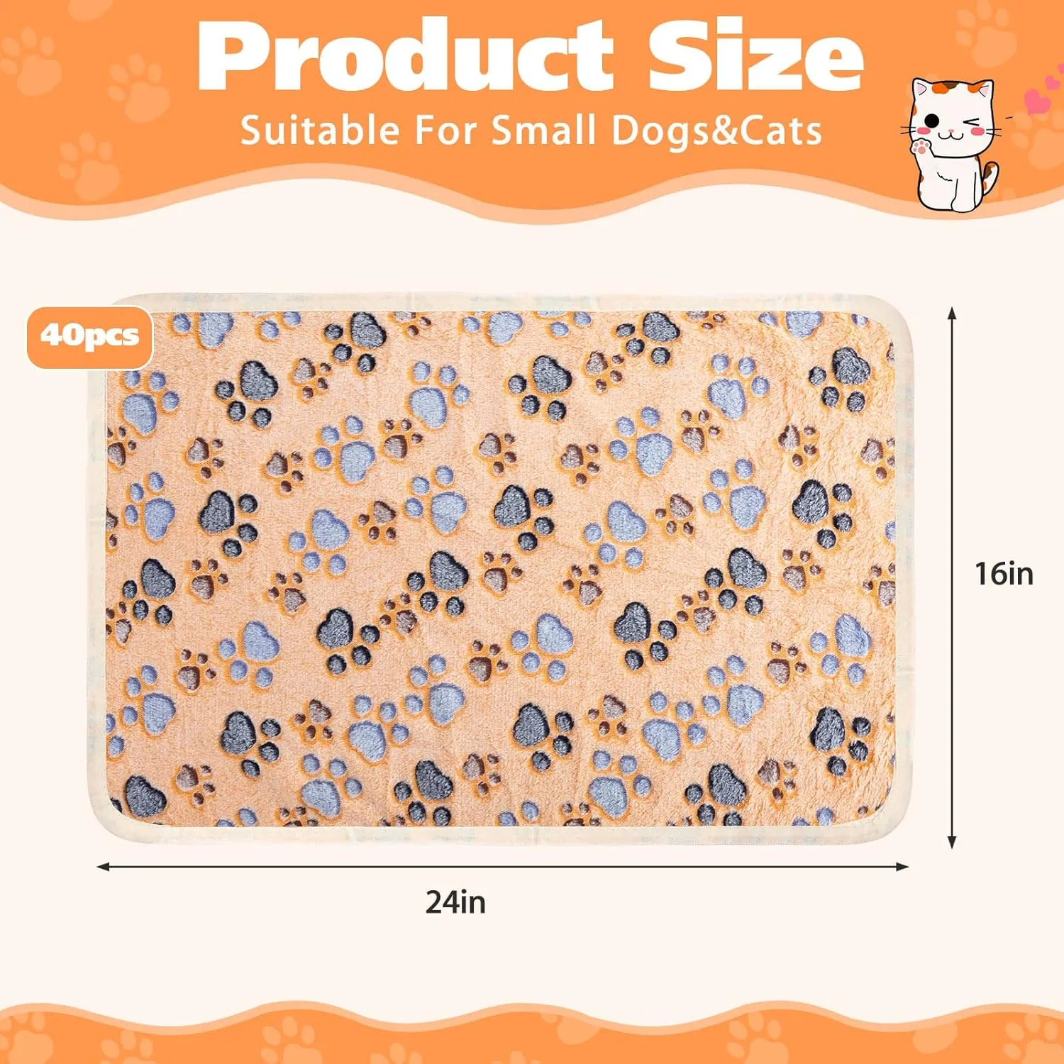 Chumia 40 Pcs Blankets Soft Fluffy Fleece Washable Pet Dog Sleep mat Paw Print Pattern Fleece Blankets for Pets Throw Warm Bed Mat for Dog Puppy Cat(24 x 16 Inch,Pink, White, Brown, Purple)