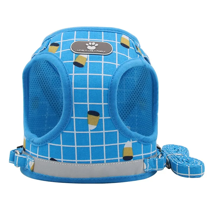 Cute Pet Reflective Breathable Mesh Vest Harnesses Leash