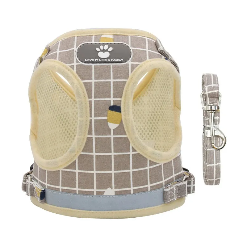 Cute Pet Reflective Breathable Mesh Vest Harnesses Leash
