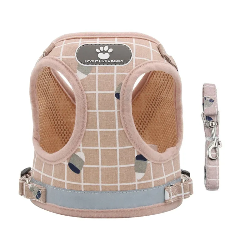 Cute Pet Reflective Breathable Mesh Vest Harnesses Leash