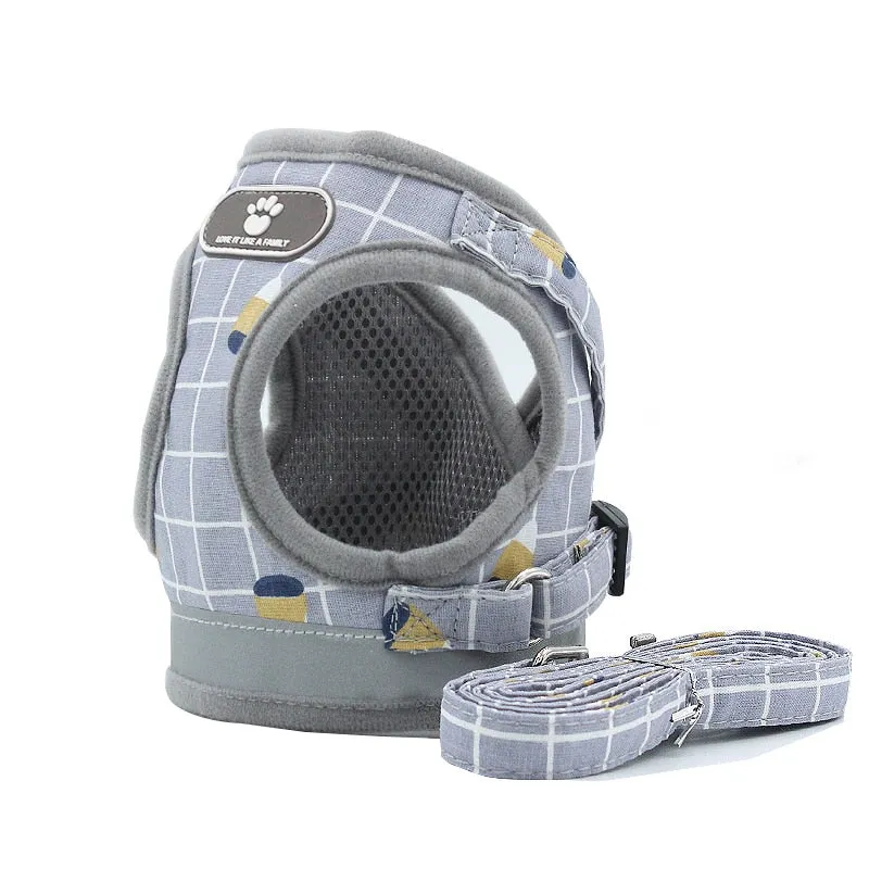 Cute Pet Reflective Breathable Mesh Vest Harnesses Leash