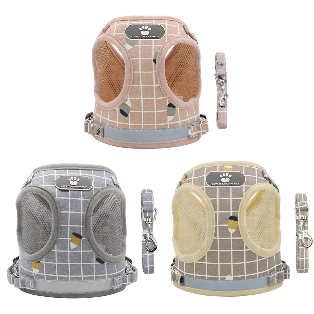 Cute Pet Reflective Breathable Mesh Vest Harnesses Leash
