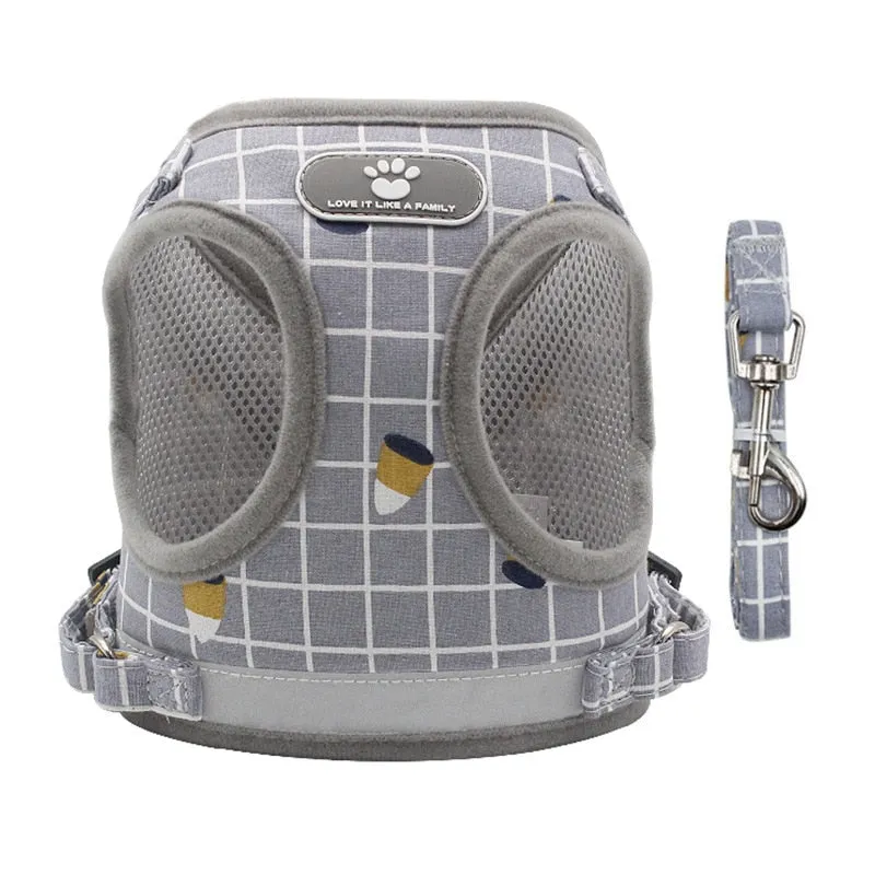 Cute Pet Reflective Breathable Mesh Vest Harnesses Leash