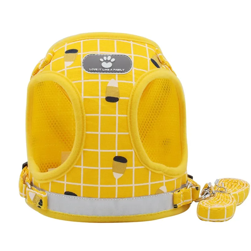 Cute Pet Reflective Breathable Mesh Vest Harnesses Leash