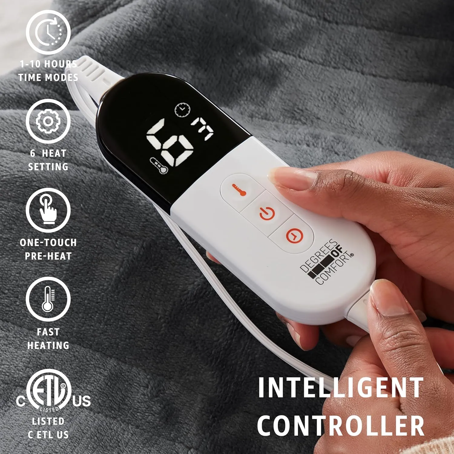 Degrees of Comfort Sherpa Plush Heated Blanket, Full Size Bed Electric Blankets with 6 Heat Settings Controller | 1-10 Hour Auto Shut Off |Washable, 72" X 84" Grey