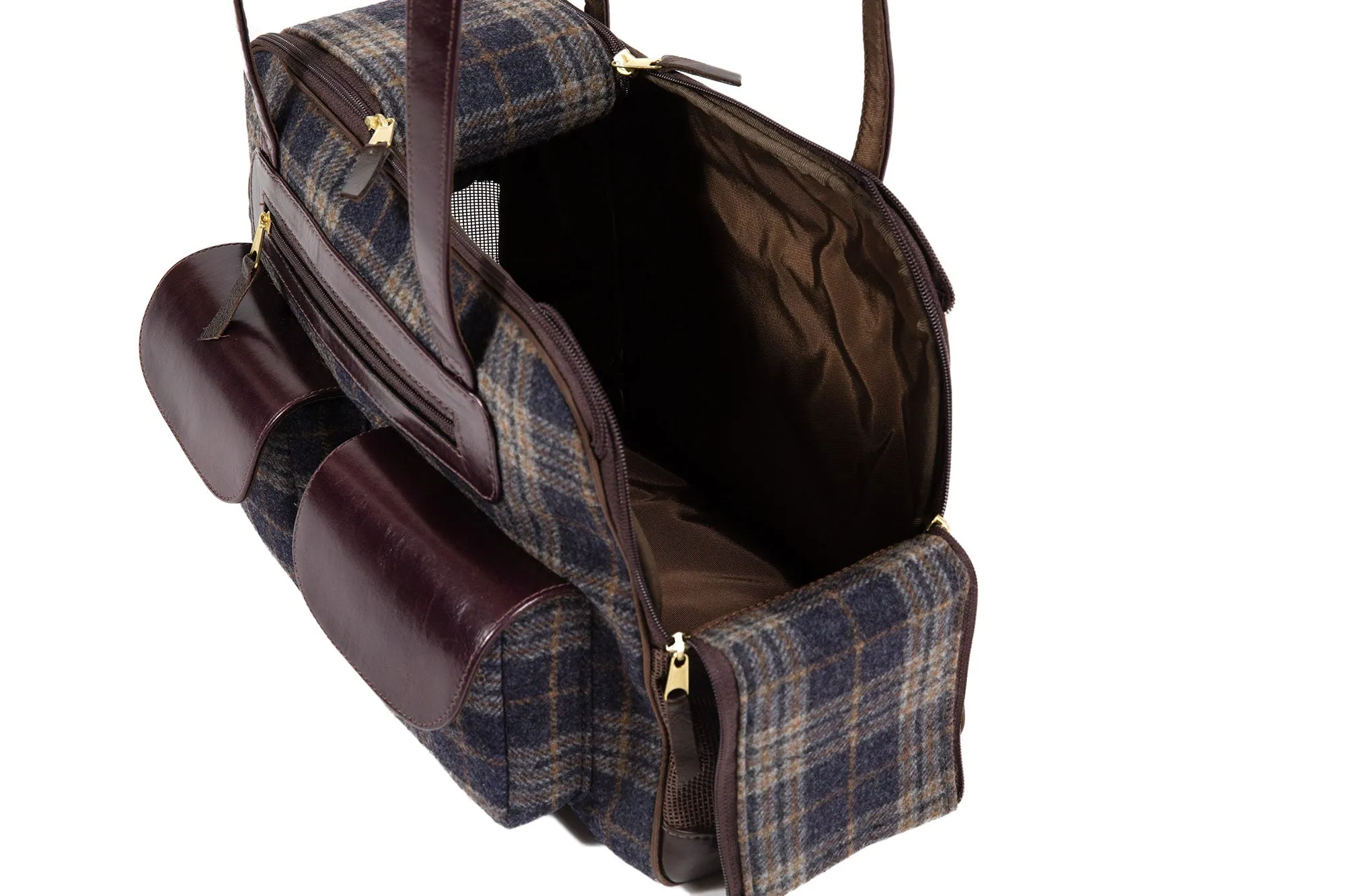 Dog Carrier - Winter - Gray & Navy Wool Plaid