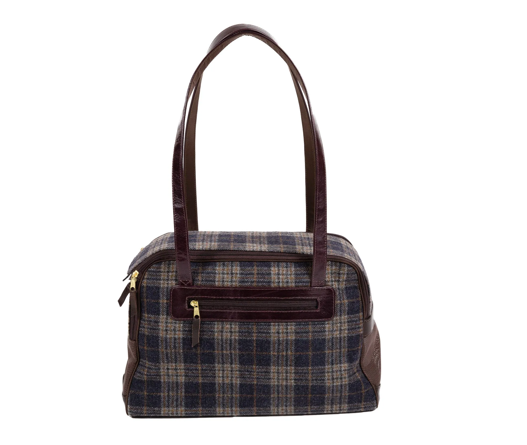Dog Carrier - Winter - Gray & Navy Wool Plaid