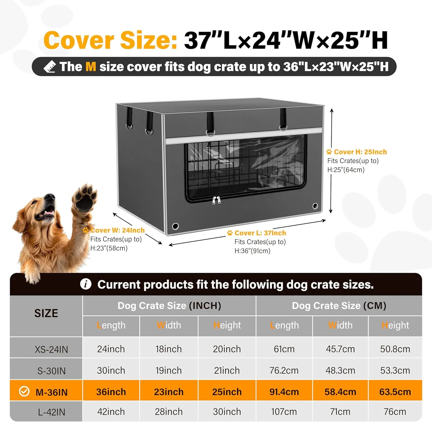 Dog Crate Cover 36 Inch [2025 Upgraded 1680D Fabric]  Heavy-Duty Insulated & Breathable Dog Kennel Cover, 36L23W25H Windproof & Light-Blocking, Gray(Cover Only)
