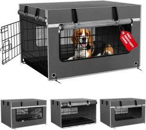 Dog Crate Cover 36 Inch [2025 Upgraded 1680D Fabric]  Heavy-Duty Insulated & Breathable Dog Kennel Cover, 36L23W25H Windproof & Light-Blocking, Gray(Cover Only)