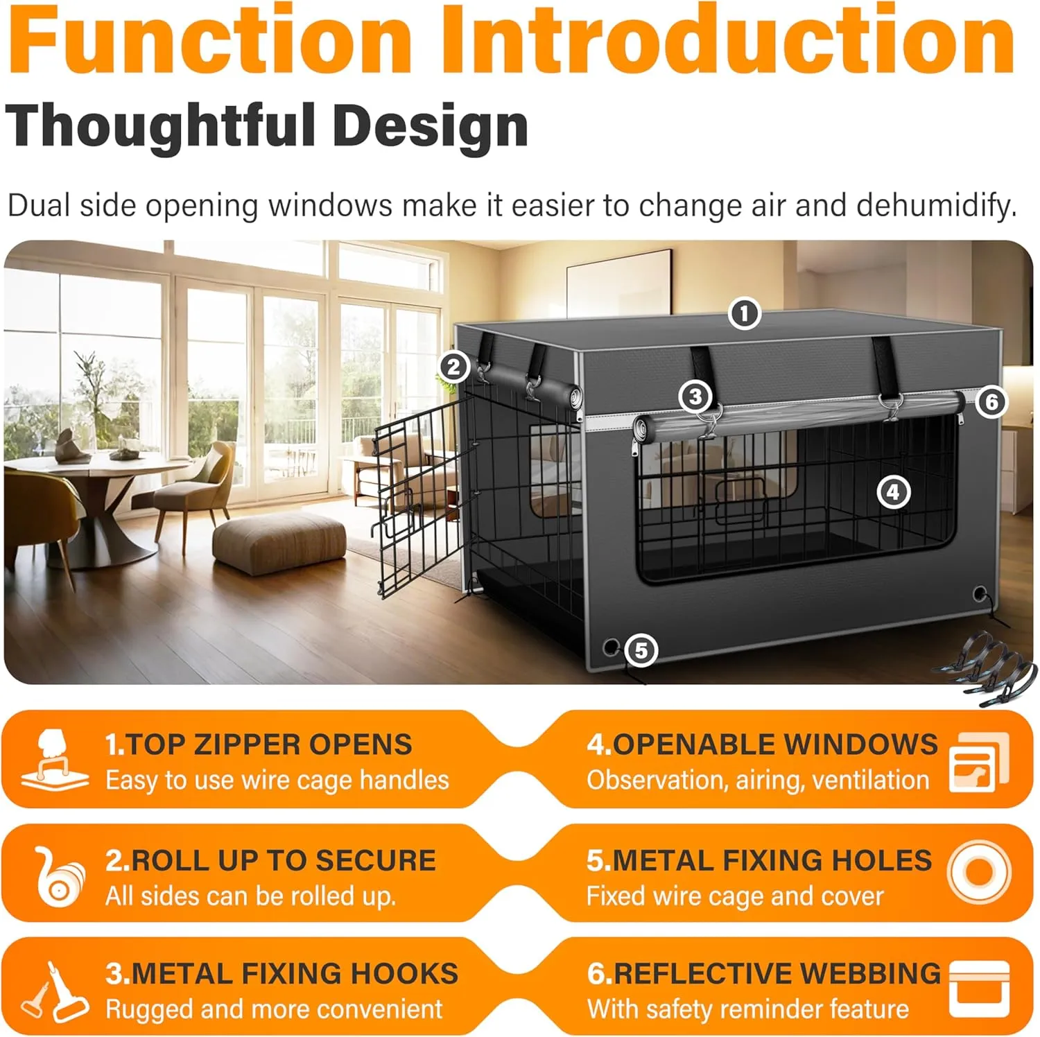 Dog Crate Cover 36 Inch [2025 Upgraded 1680D Fabric]  Heavy-Duty Insulated & Breathable Dog Kennel Cover, 36L23W25H Windproof & Light-Blocking, Gray(Cover Only)