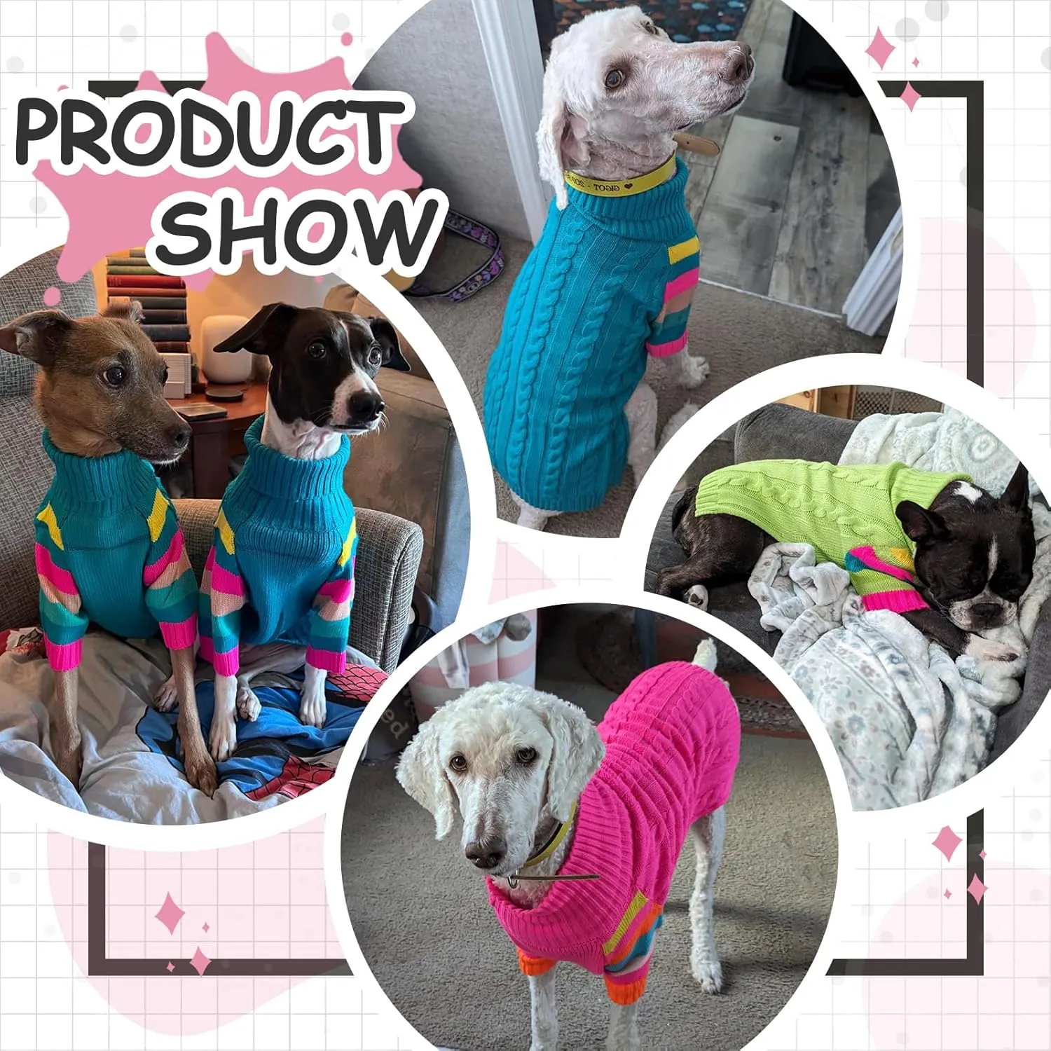Dog Sweater Thick, Sweaters for Large Size Dogs Comfy, Stretchy Pullover Dog Sweater for Large Doggie, Christmas Dogs Sweaters Unisex, Warm Pet Knitwear Boston Terrier, Frenchie (Pink L)