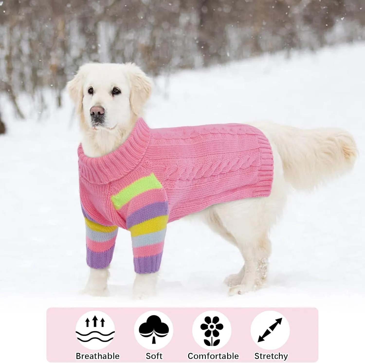 Dog Sweater Thick, Sweaters for Large Size Dogs Comfy, Stretchy Pullover Dog Sweater for Large Doggie, Christmas Dogs Sweaters Unisex, Warm Pet Knitwear Boston Terrier, Frenchie (Pink L)