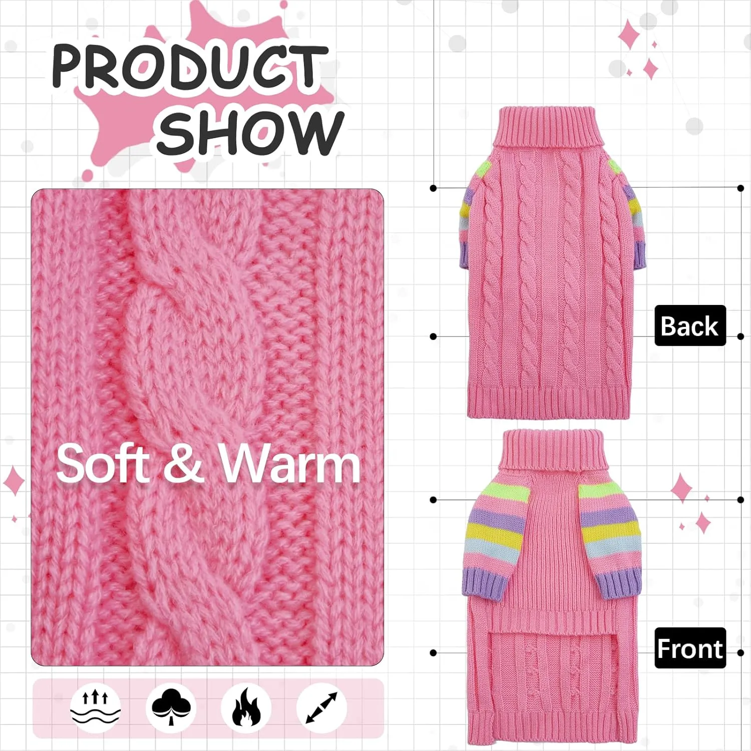 Dog Sweater Thick, Sweaters for Large Size Dogs Comfy, Stretchy Pullover Dog Sweater for Large Doggie, Christmas Dogs Sweaters Unisex, Warm Pet Knitwear Boston Terrier, Frenchie (Pink L)